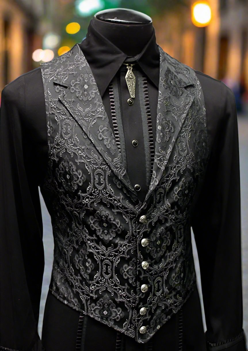 Gothic Brocade Waistcoat Mens ARISTOCRAT VEST EDWARDIAN BROCADE Black