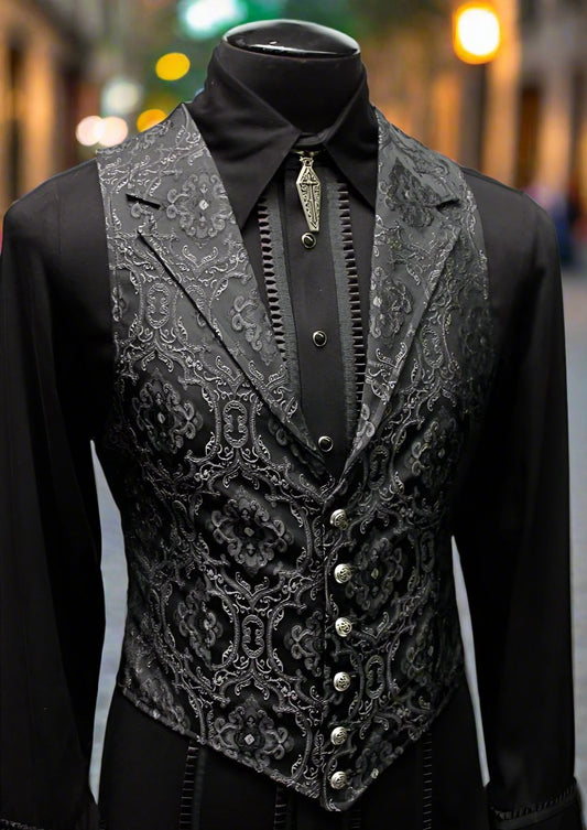 ARISTOCRAT VEST - EDWARDIAN BROCADE - Black Shrine of Hollywood vest black brocade edwardian goth gothic Men's Vests steampunk vampire vest victorian wedding