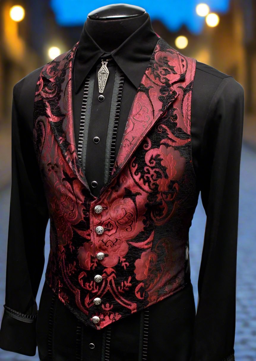 ARISTOCRAT VEST - RED/BLACK TAPESTRY Shrine of Hollywood vest aristocrat formal goth gothic Men's Vests red steampunk tapestry vampire vest victorian wedding