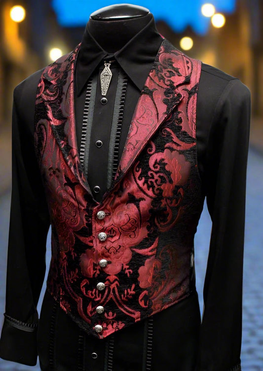 ARISTOCRAT VEST - RED/BLACK TAPESTRY Shrine of Hollywood vest aristocrat formal goth gothic Men's Vests red steampunk tapestry vampire vest victorian wedding