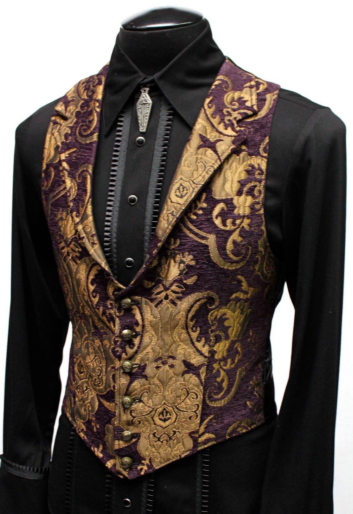 Shrine of Hollywood ARISTOCRAT VEST - PURPLE/GOLD TAPESTRY formal gold goth gothic Men's Vests purple steampunk tapestry vampire vest victorian wedding