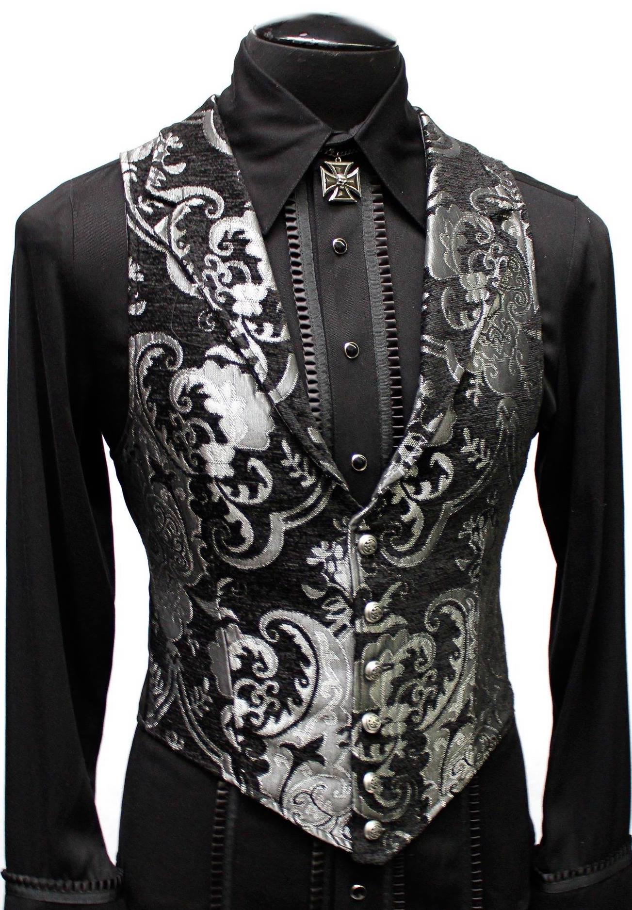Shrine of Hollywood ARISTOCRAT VEST - BLACK/SILVER TAPESTRY formal goth gothic Men's Vests silver steampunk tapestry vampire vest victorian wedding