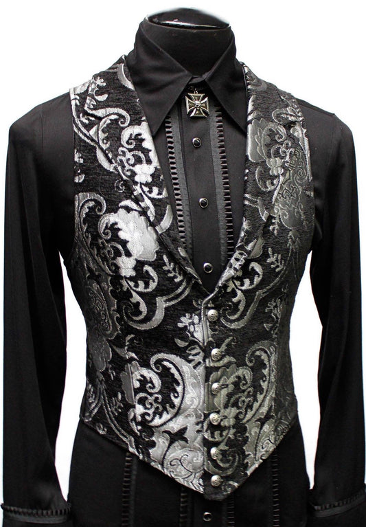 ARISTOCRAT VEST - BLACK/SILVER TAPESTRY Shrine of Hollywood vest formal goth gothic Men's Vests silver steampunk tapestry vampire vest victorian wedding
