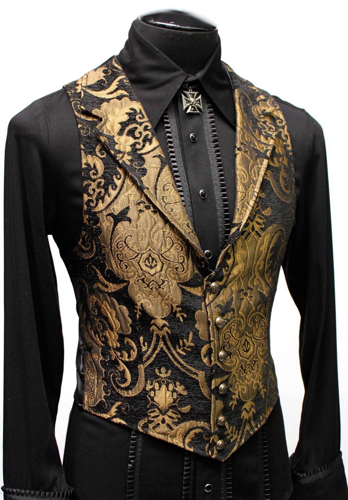 ARISTOCRAT VEST - GOLD/BLACK TAPESTRY Shrine of Hollywood vest formal gold goth gothic Men's Vests steampunk tapestry vampire vest victorian wedding
