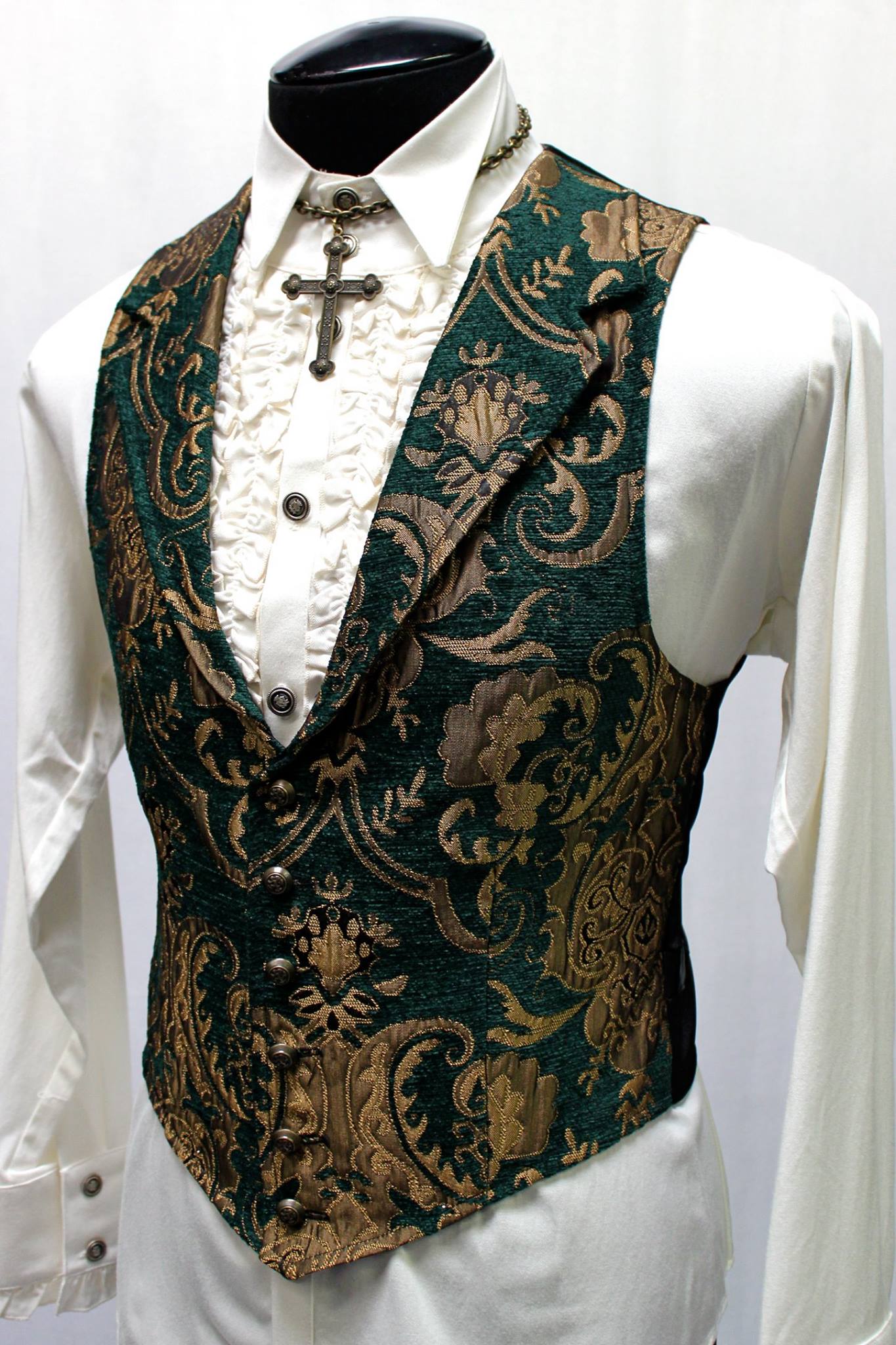 ARISTOCRAT VEST - GREEN/GOLD TAPESTRY Shrine of Hollywood vest formal gold goth gothic green Men's Vests steampunk tapestry vampire vest victorian wedding