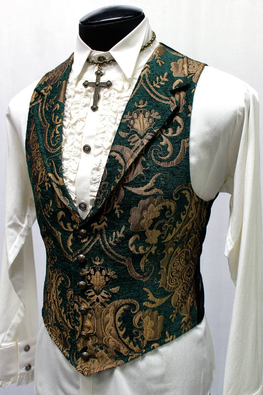ARISTOCRAT VEST - GREEN/GOLD TAPESTRY Shrine of Hollywood vest formal gold goth gothic green Men's Vests steampunk tapestry vampire vest victorian wedding