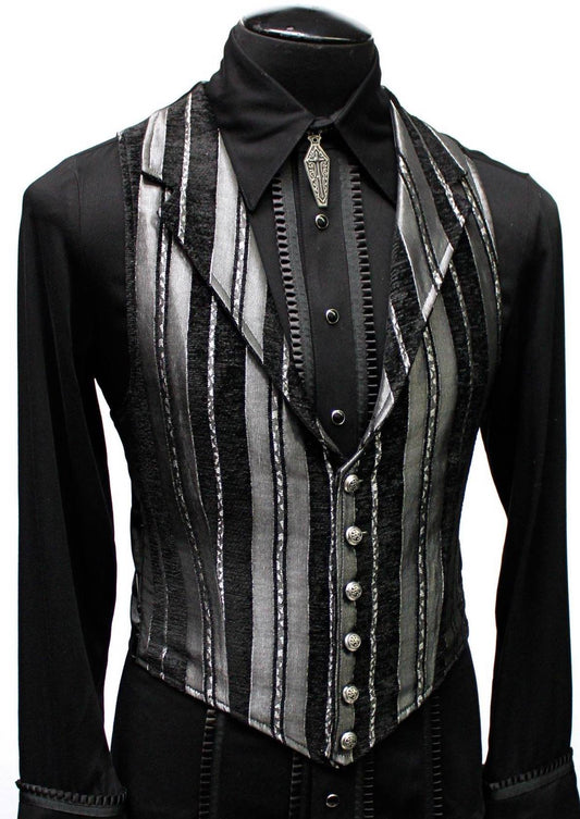 ARISTOCRAT VEST - SILVER/BLACK STRIPE TAPESTRY Shrine of Hollywood vest aristocrat formal goth gothic Men's Vests silver steampunk tapestry vampire vest victorian wedding