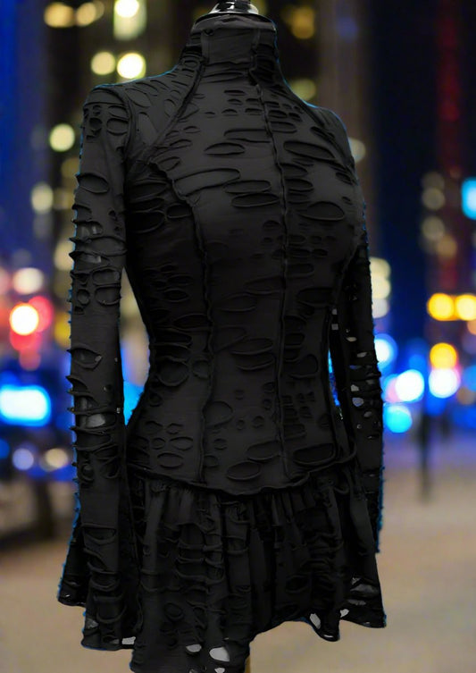 FUTURE SHOCK DRESS - BLACK DECAYED FABRIC Shrine of Hollywood dress Dresses