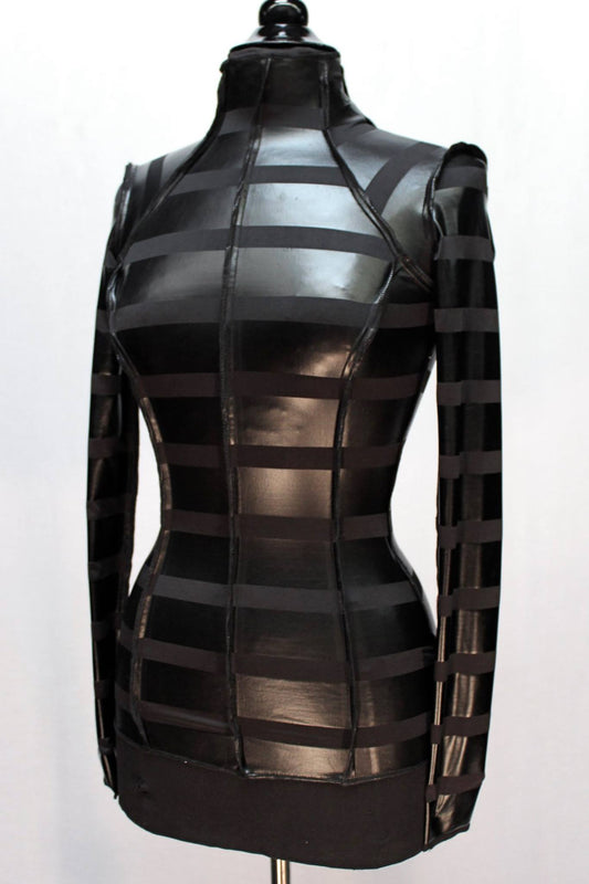 FUTURE SHOCK TOP - VINYL STRIPE FABRIC Shrine of Hollywood top Women's T-Shirts Women's Tops