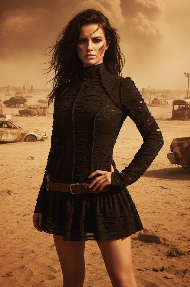 FUTURE SHOCK DRESS - BLACK DECAYED FABRIC Shrine of Hollywood dress Dresses