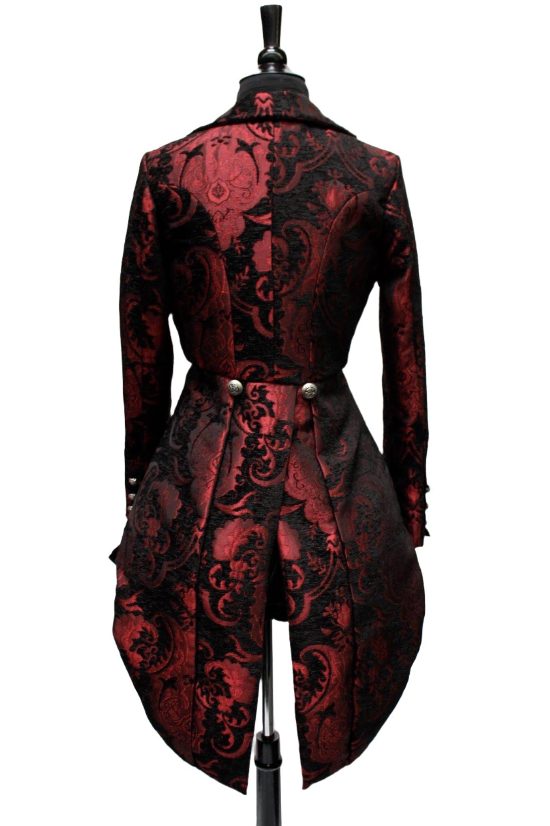 Shrine of Hollywood HARLEQUIN TAILCOAT - RED/BLACK TAPESTRY Women's Coats Women's Jackets