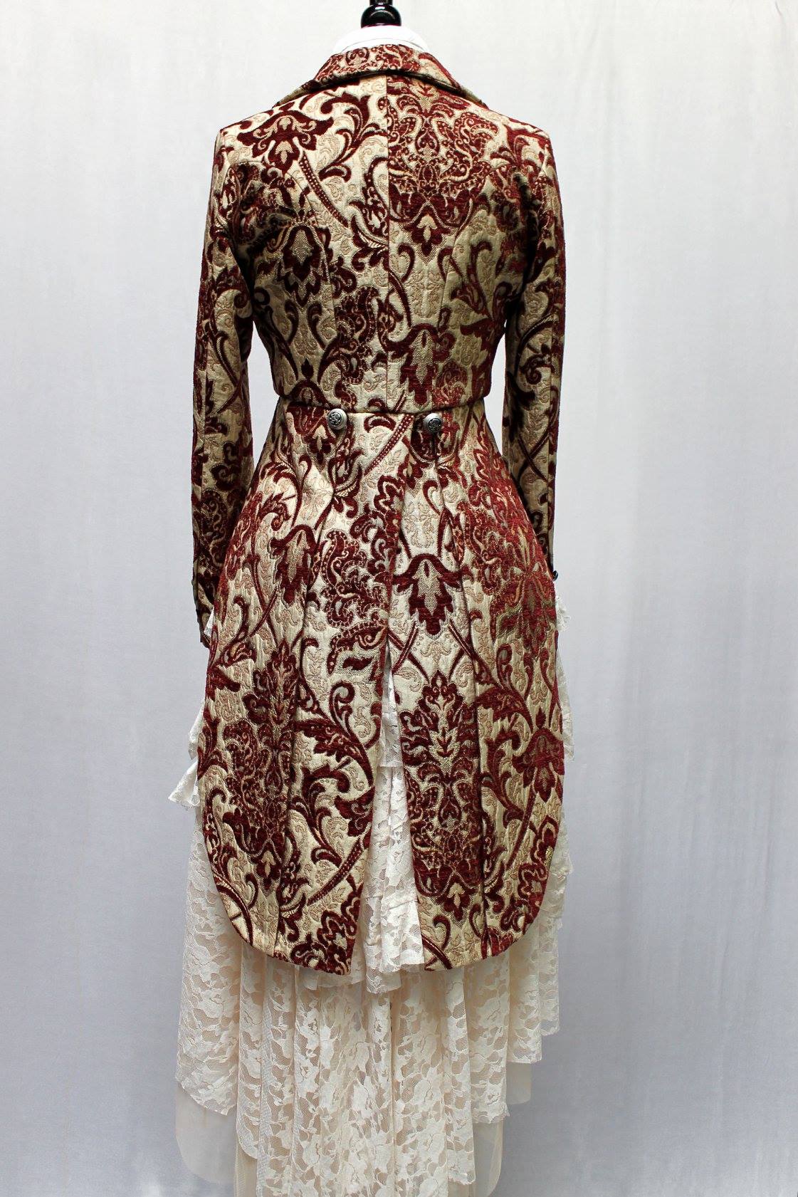 HARLEQUIN TAILCOAT - BURGUNDY/IVORY TAPESTRY Shrine of Hollywood coat Women's Coats Women's Jackets