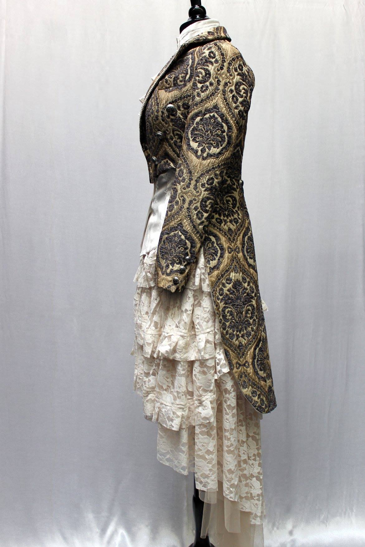 Shrine of Hollywood HARLEQUIN TAILCOAT - IVORY/BLUE TAPESTRY Women's Coats Women's Jackets