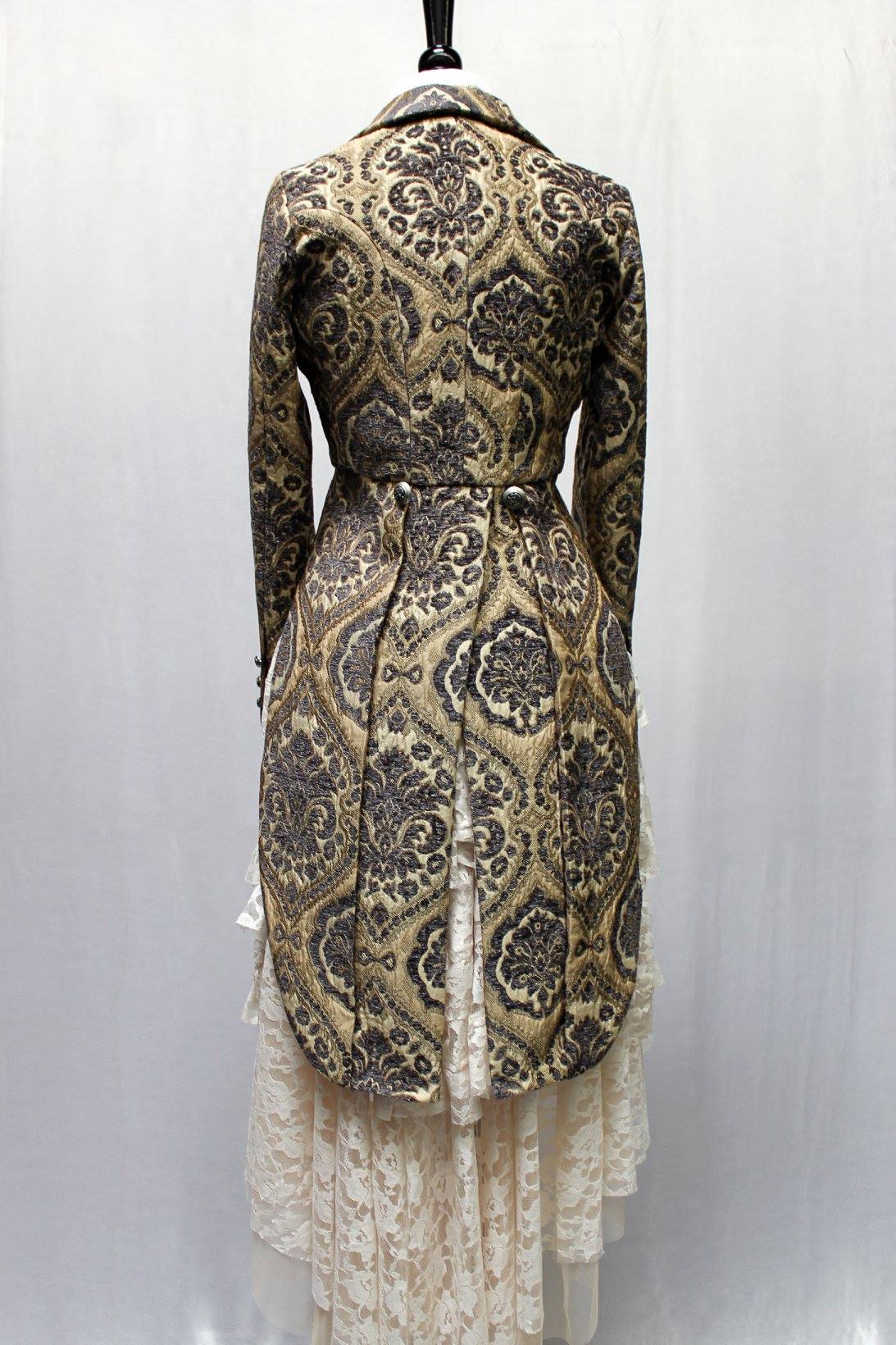 Shrine of Hollywood HARLEQUIN TAILCOAT - IVORY/BLUE TAPESTRY Women's Coats Women's Jackets