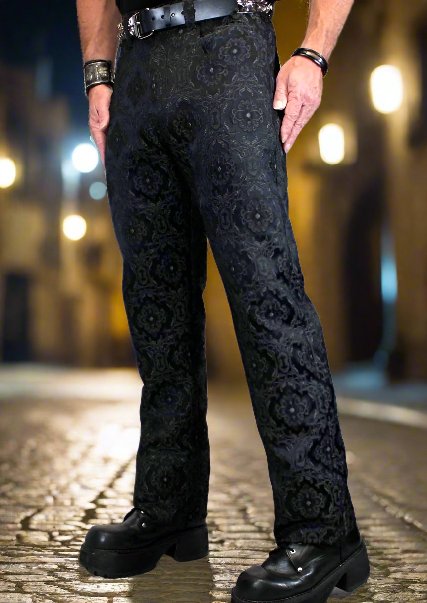 ROCKER PANTS - EDWARDIAN BROCADE - BLACK Shrine of Hollywood pants Pants