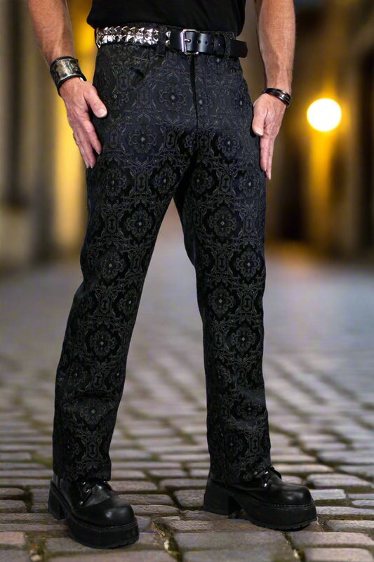 ROCKER PANTS - EDWARDIAN BROCADE - BLACK Shrine of Hollywood pants Pants