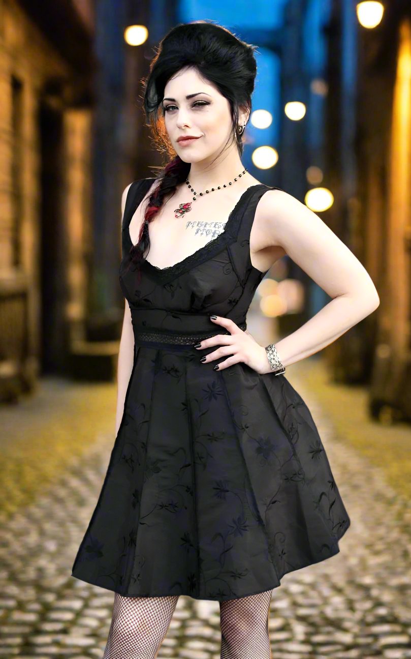 Shrine of Hollywood CARNY DOLL DRESS - BLACK FLORAL EMBROIDERY black dress Dresses goth gothic sale