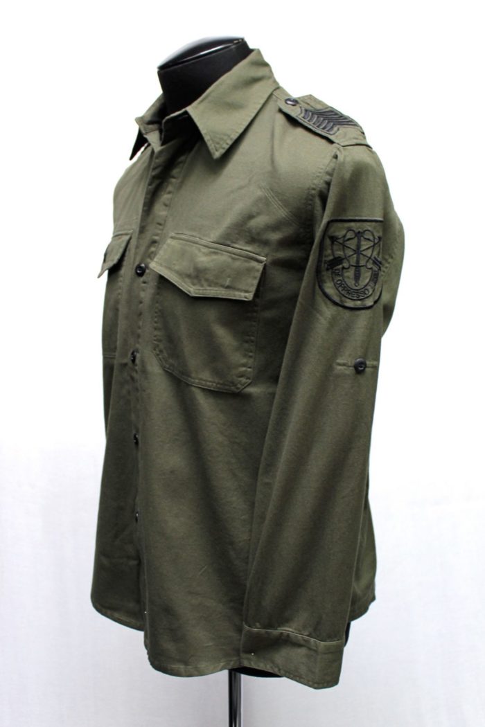 GUERRILLA ARMY SHIRT - OLIVE W/ BLACK Shrine of Hollywood shirt army button up green long sleeve Men's Shirts military work