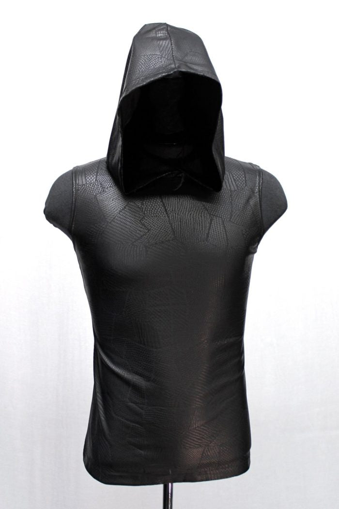 MEN'S HOODIE T - PATCHWORK VINYL FABRIC Shrine of Hollywood shirt hoodie Men's T-Shirts sleeveless vinyl