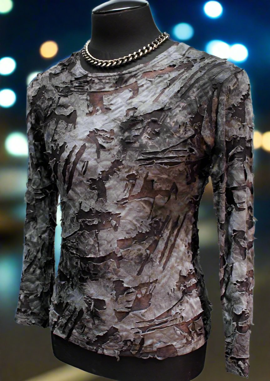 Shrine of Hollywood MEN'S LONG SLEEVE TEE - ZOMBIE FABRIC burning man decayed grey long sleeve madmax Men's T-Shirts neotropolis zombie