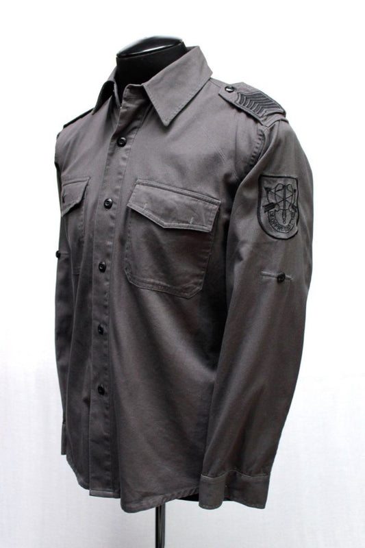 GUERRILLA ARMY SHIRT - GREY W/ BLACK Shrine of Hollywood shirt army button up grey Men's Shirts military work