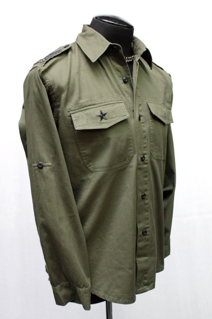 GUERRILLA ARMY SHIRT - OLIVE W/ BLACK Shrine of Hollywood shirt army button up green long sleeve Men's Shirts military work