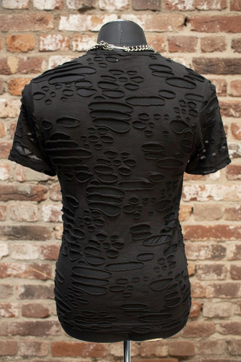 MEN'S SHORT SLEEVE TEE - DECAYED FABRIC - BLACK Shrine of Hollywood shirt apocalyptic black festival future goth gothic Men's T-Shirts shirt T-shirt wasteland