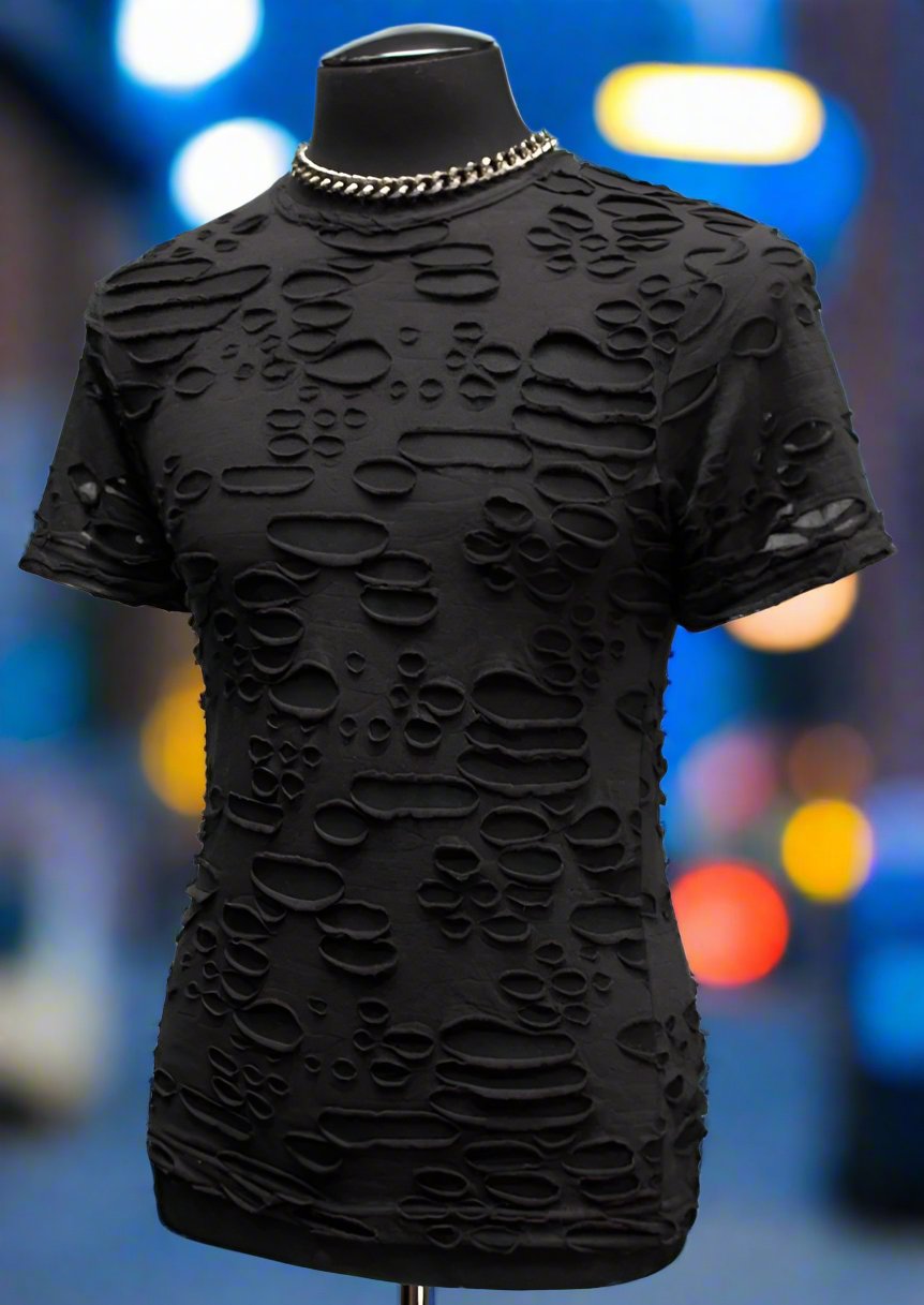 Shrine of Hollywood MEN'S SHORT SLEEVE TEE - DECAYED FABRIC - BLACK apocalyptic black festival future goth gothic Men's T-Shirts shirt T-shirt wasteland
