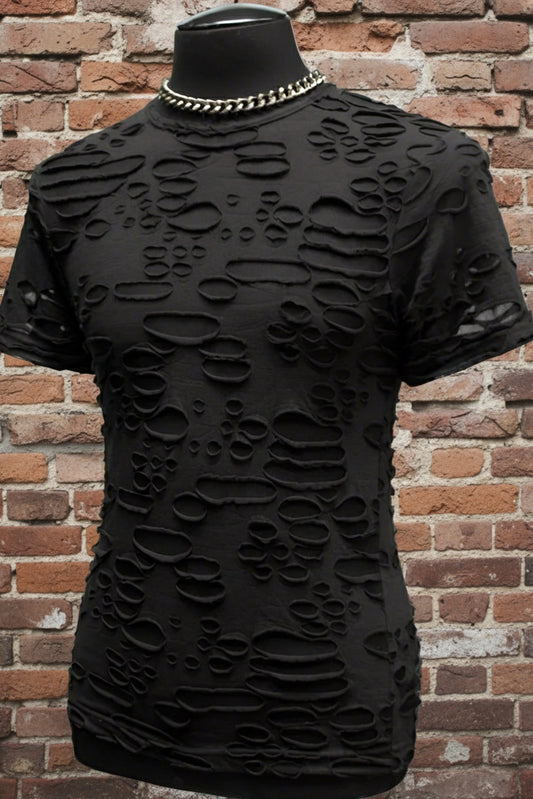 MEN'S SHORT SLEEVE TEE - DECAYED FABRIC - BLACK Shrine of Hollywood shirt apocalyptic black festival future goth gothic Men's T-Shirts shirt T-shirt wasteland