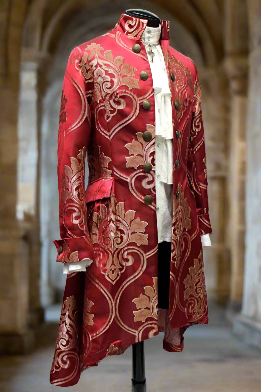ORDER OF THE DRAGON COAT - BLOOD RED BROCADE Shrine of Hollywood coat Men's Coats