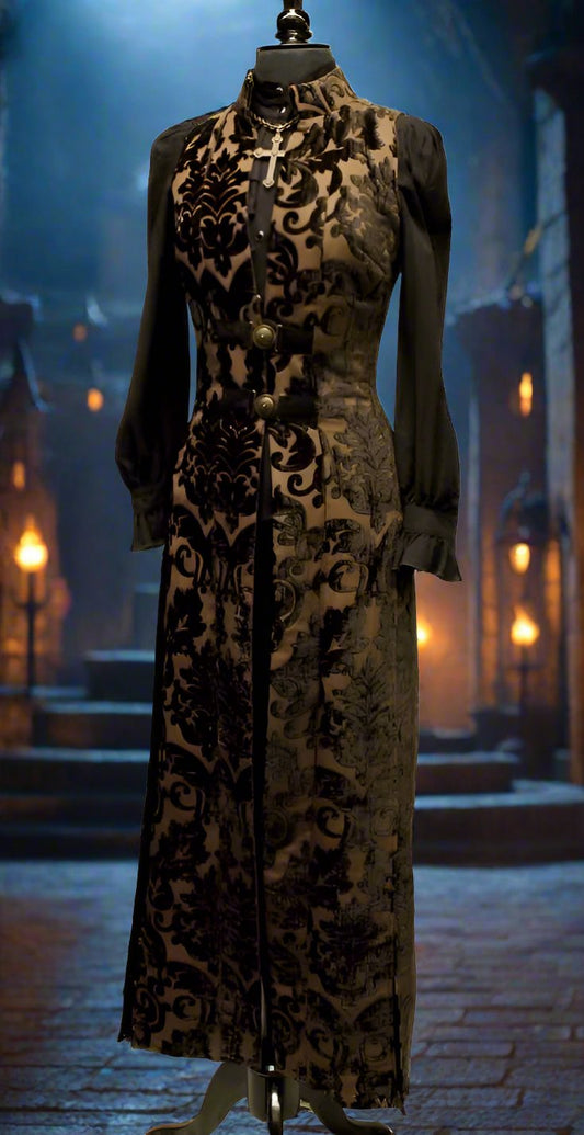 NECROMANTIC COAT/VEST - COFFEE BROWN VELVET Shrine of Hollywood vest vest Women's Coats