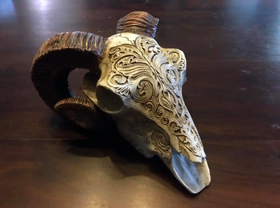 SCRIMSHAW RAM'S SKULL Shrine of Hollywood Treasures and Relics