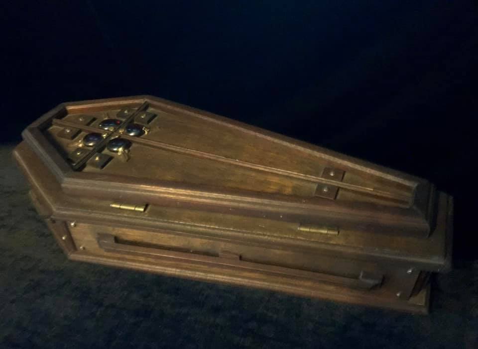 HANDCRAFTED DARK WOOD COFFIN Shrine of Hollywood coffin Treasures and Relics wood