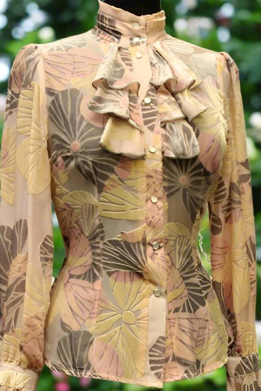 ANTOINETTE TOP - PINK VELVET PRINT Shrine of Hollywood top Women's Tops