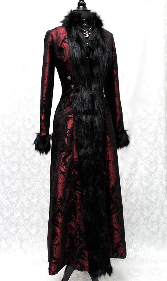 Shrine of Hollywood BLACK FOREST COAT - RED/BLACK TAPESTRY coat Women's Coats