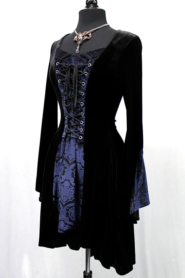 DRAGONLADY DRESS - BLACK w/ BLUE VELVET Shrine of Hollywood Dresses