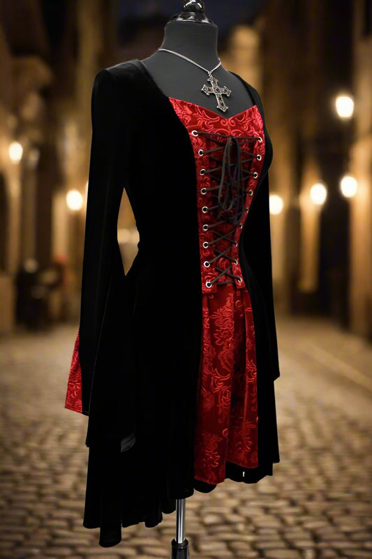 DRAGONLADY DRESS - BLACK w/ RED VELVET Shrine of Hollywood Dresses