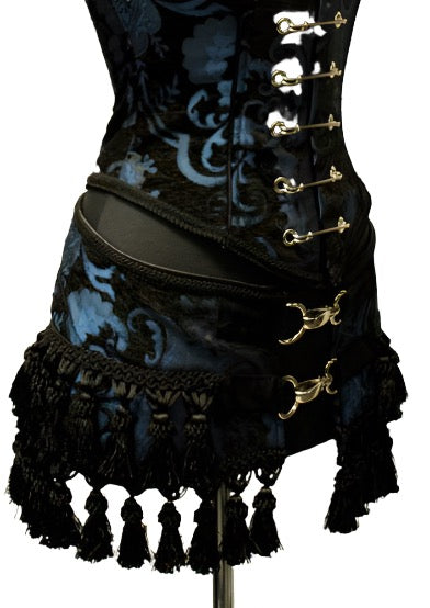 TASSEL SKIRT - BLUE/BLACK TAPESTRY Shrine of Hollywood skirt kilt Skirts tassel