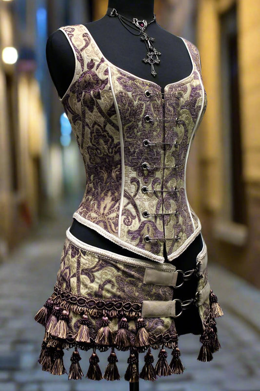 TASSEL SKIRT - PURPLE / IVORY TAPESTRY Shrine of Hollywood skirt kilt Skirts tassel