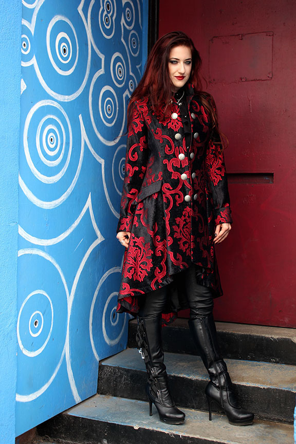 Shrine of Hollywood LIONHEART COAT - RED ON BLACK VELVET BROCADE Women's Coats