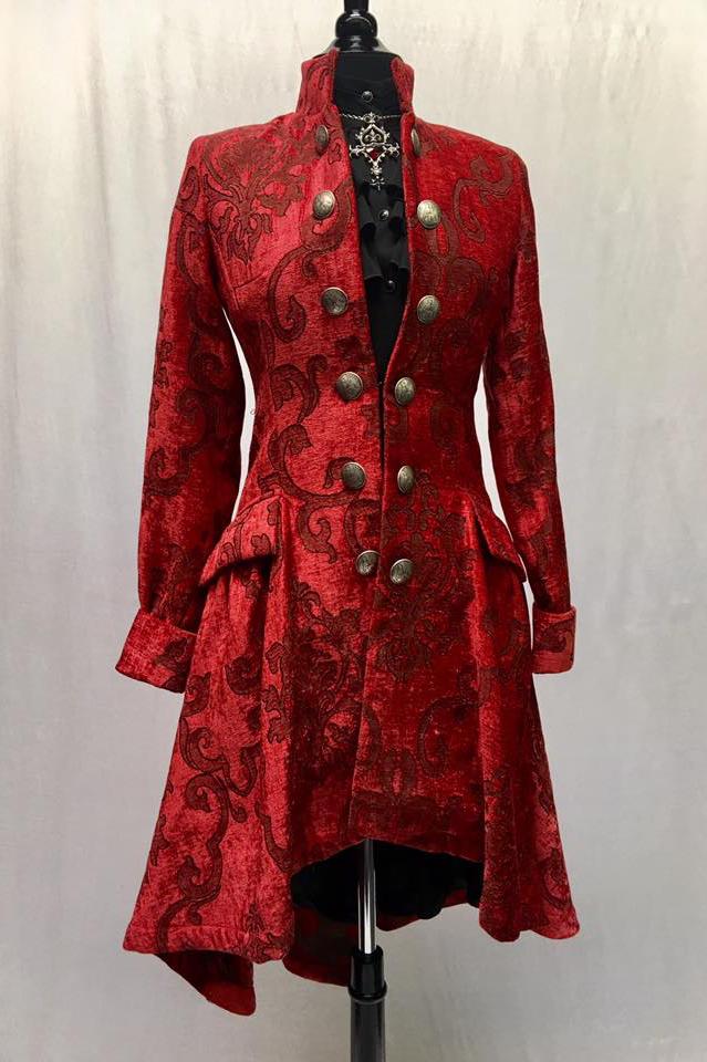 LIONHEART COAT - RED ON RED VELVET BROCADE Shrine of Hollywood coat Women's Coats