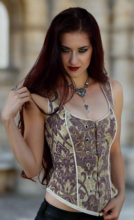 PIN BODICE - PURPLE/IVORY TAPESTRY Shrine of Hollywood women's corset top