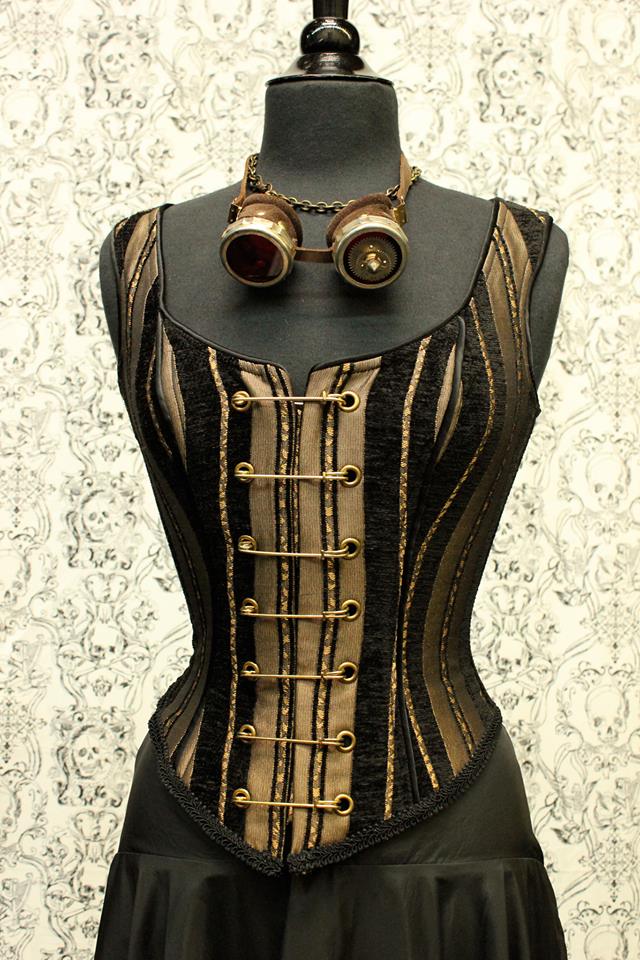 PIN BODICE - GOLD/BLACK STRIPE TAPESTRY Shrine of Hollywood top corset top Women's corset tops Women's Tops