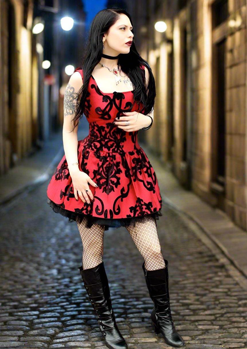 Shrine of Hollywood VELVET BALLET DRESS - BLACK ON RED Dresses