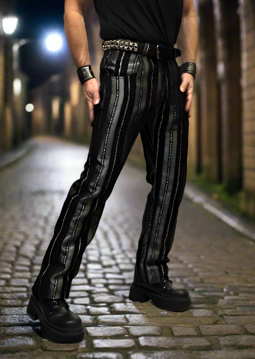 VICTORIAN CARNY PANTS - SILVER/BLACK STRIPE Shrine of Hollywood pants Pants