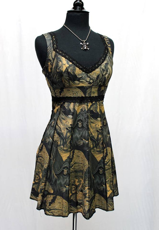 VINTAGE STYLE COCKTAIL DRESS - HELLFIRE PRINT Shrine of Hollywood dress Dresses sale