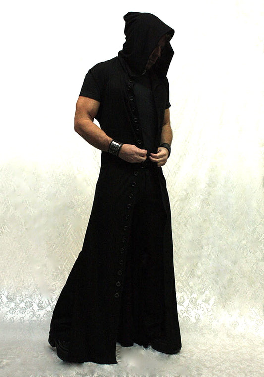 WRAITH ROBE - LIGHTWEIGHT BLACK COTTON Shrine of Hollywood vest coat hood Men's Coats
