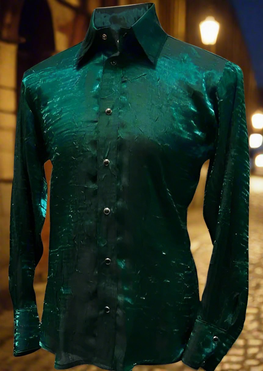 Shrine of Hollywood SHIMMER SHIRT - DARK GREEN button up club dress shirt formal green long sleeve Men's Shirts shimmer wedding