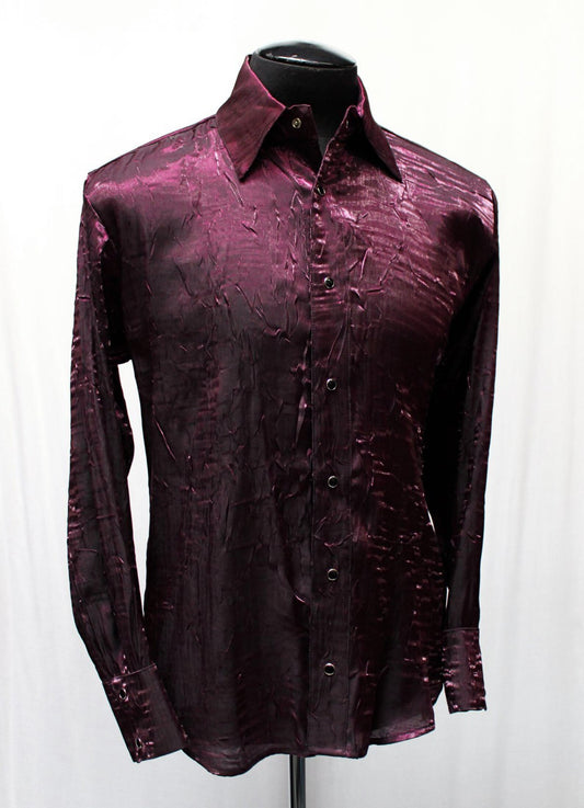 SHIMMER SHIRT - PURPLE Shrine of Hollywood shirt button up club dress shirt formal goth gothic long sleeve Men's Shirts purple red shimmer shirt vampire villain