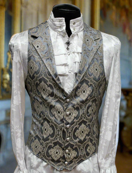 ARISTOCRAT VEST - Edwardian Brocade - Blue Shrine of Hollywood vest blue edwardian goth gothic ice blue Men's Vests steampunk vampire vest victorian wedding